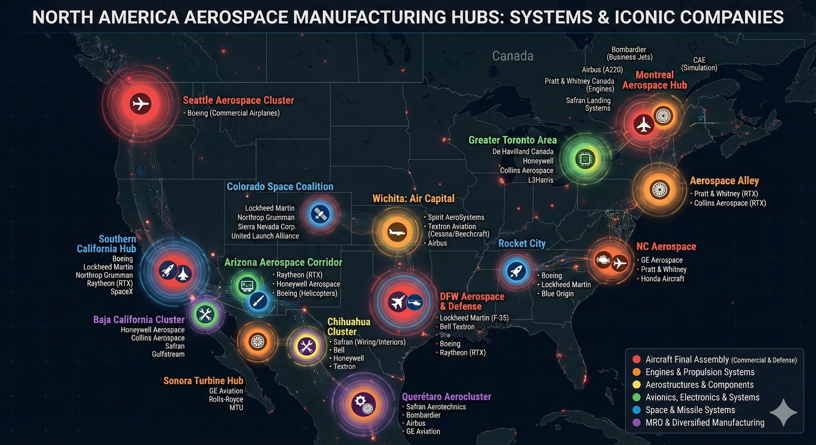 North America Aerospace Manufacturing Map