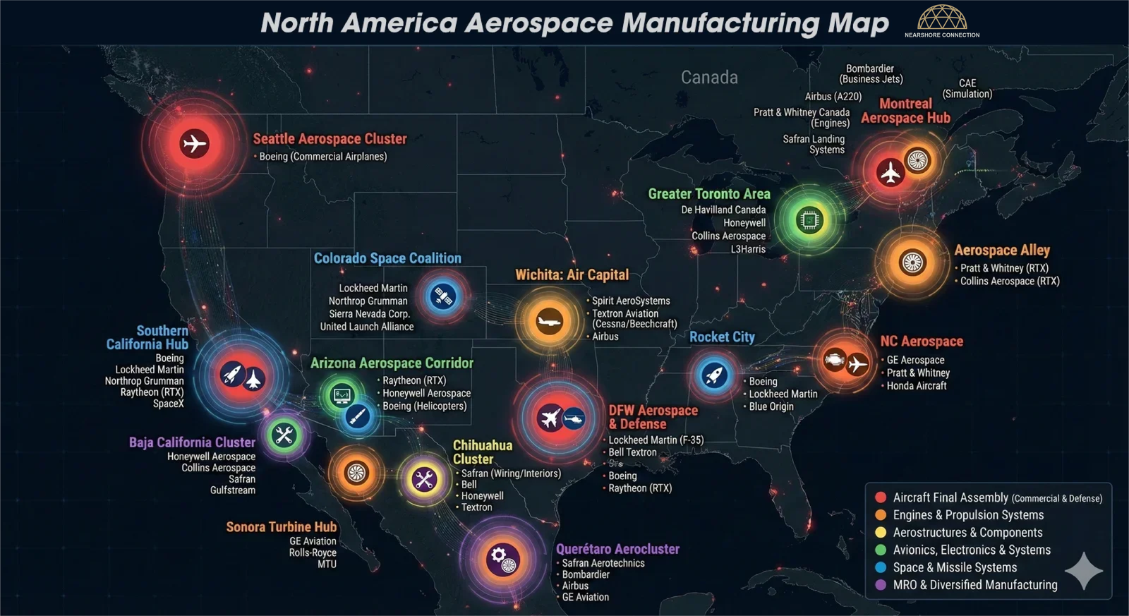 North America Aerospace Manufacturing Map